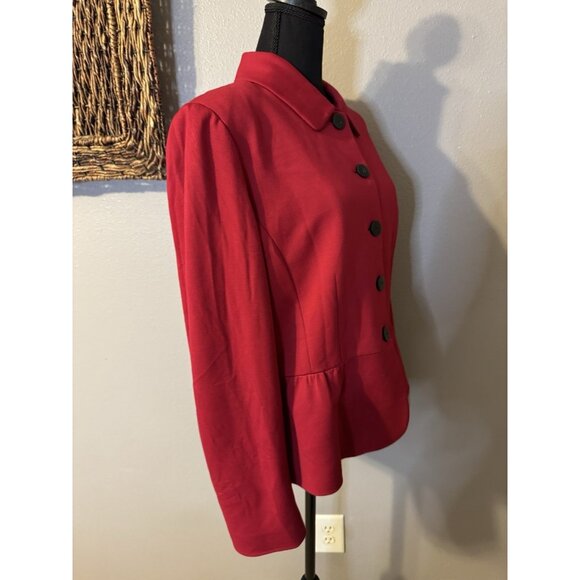 Alex Marie Suit Jacket Blazer 16 Cardinal Red Ruffled Black Button Stretch - Picture 5 of 10